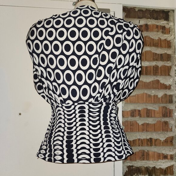 Joseph Ribkoff Tank Top Bodice Ruched Pleated Black White Circles Size 10 - Picture 2 of 9